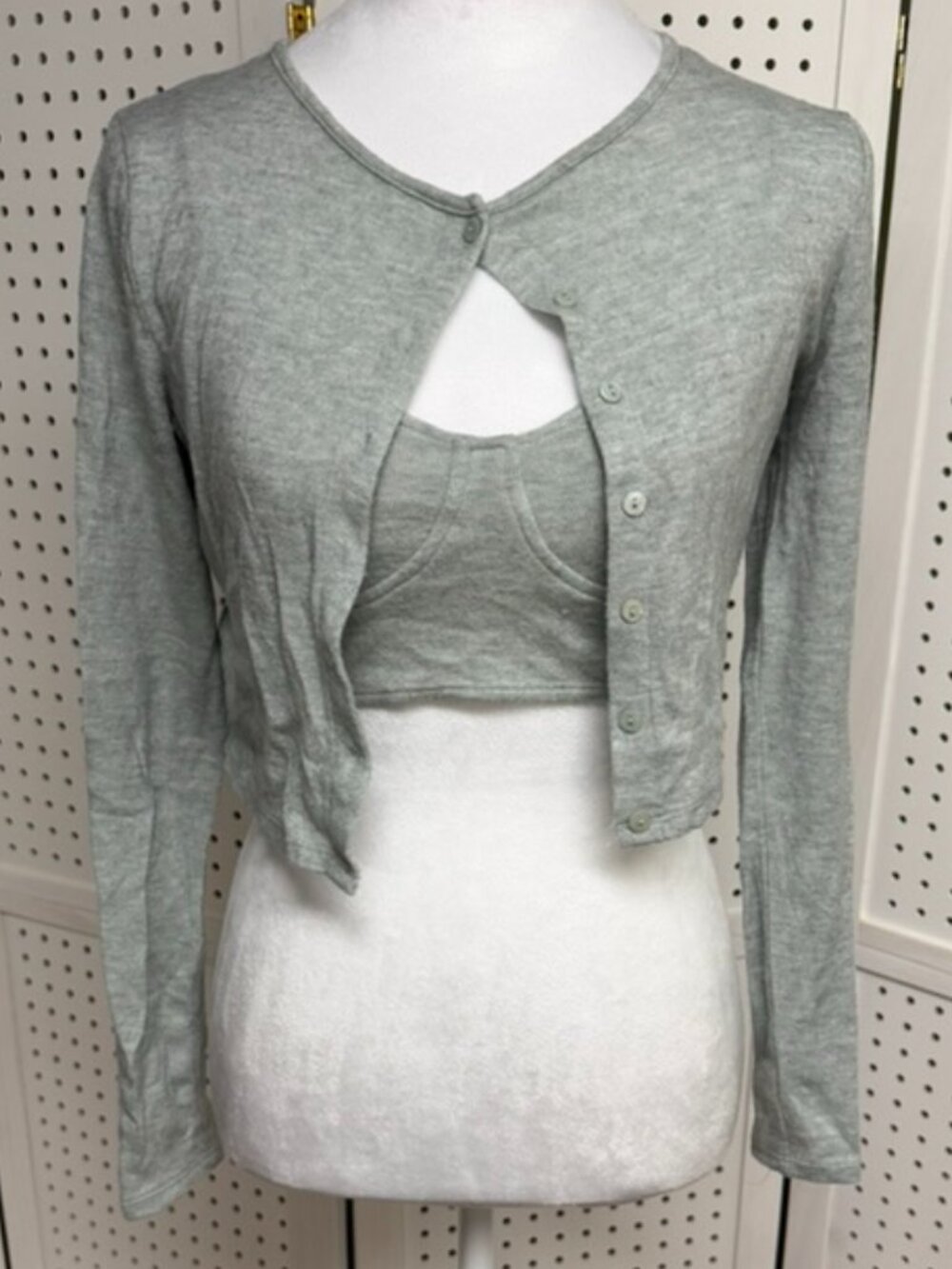 Zara Cropped Sweater Cardigan Tank Bra Two Piece Set Blue Gray Womens Medium